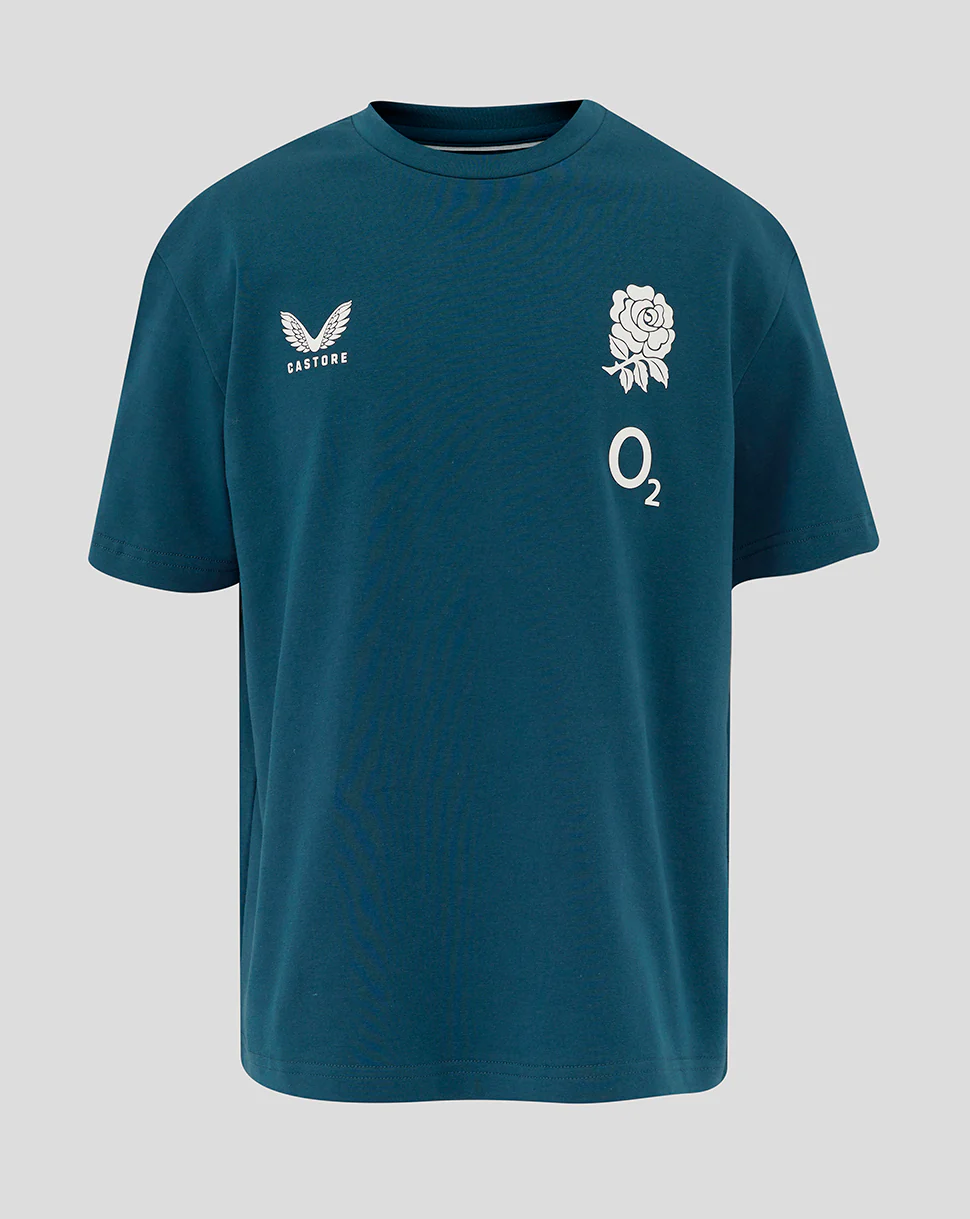 Junior England Rugby 25/26 Travel Short Sleeve T-Shirt - Reflecting Pond