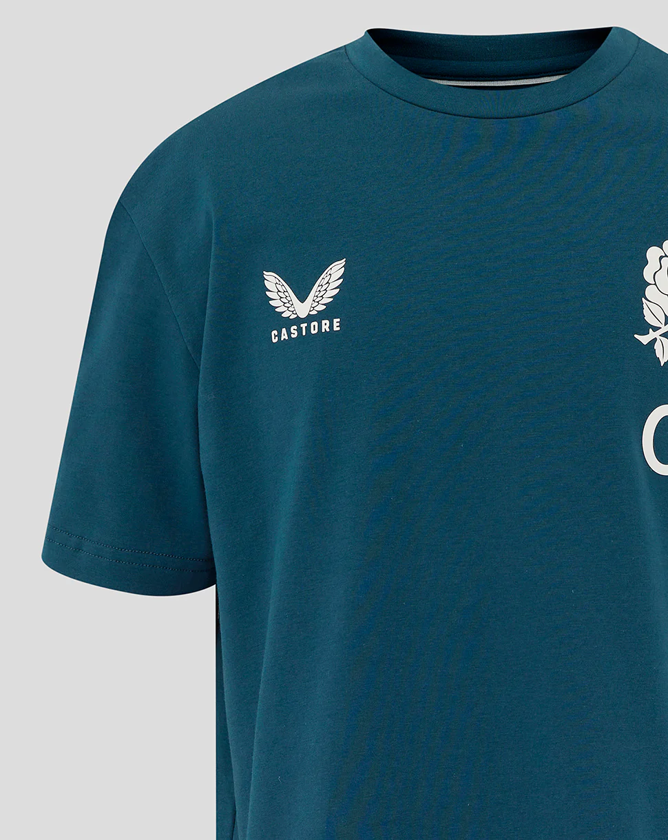 Junior England Rugby 25/26 Travel Short Sleeve T-Shirt - Reflecting Pond - Image 4