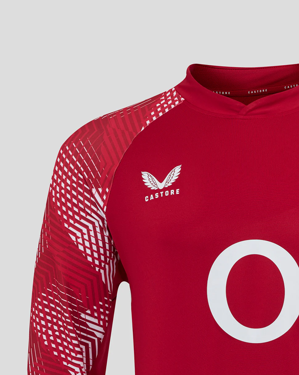England Rugby Men's Pre Match Long Sleeve Drill Top O2 – Red - Image 4