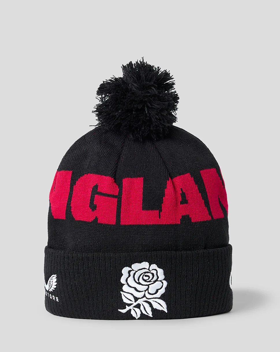 England Rugby Unisex 26/27 Bobble Beanie Hat - Black