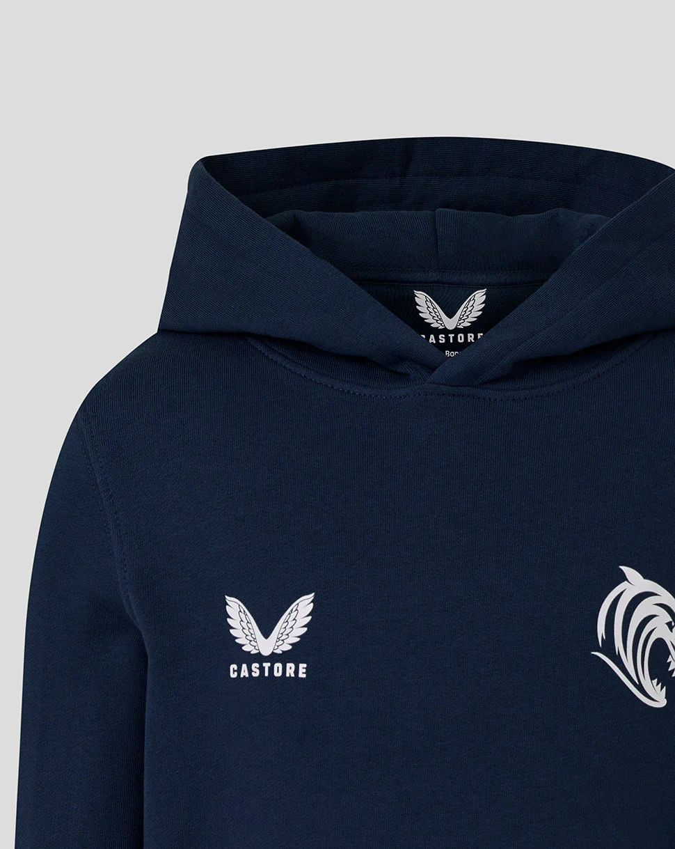 Leicester Tigers Junior 25/26 Travel Brushed Back Hoodie - Navy - Image 3