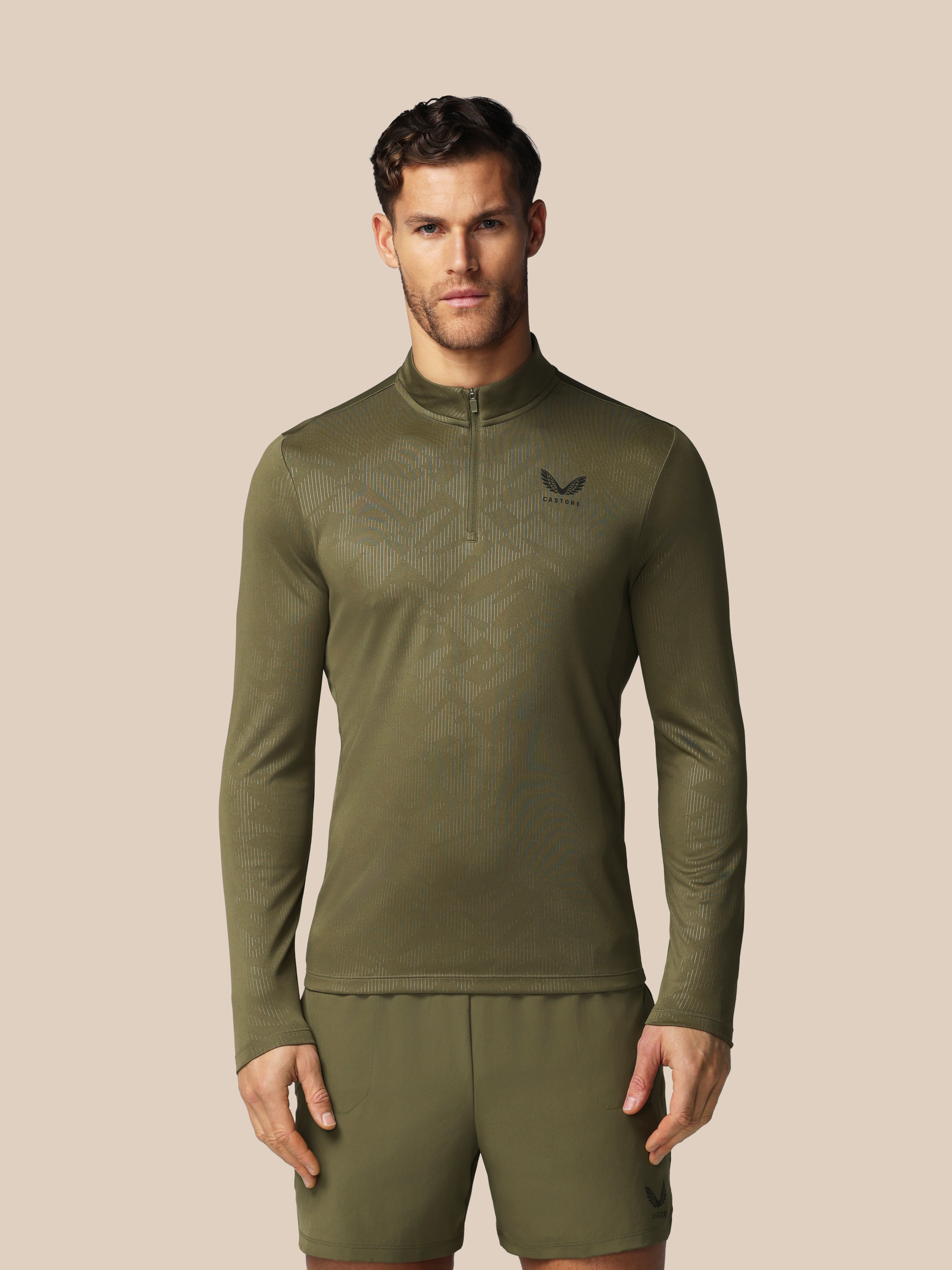 Men’s Adapt All-Over Print Quarter Zip Long Sleeve Top - Green