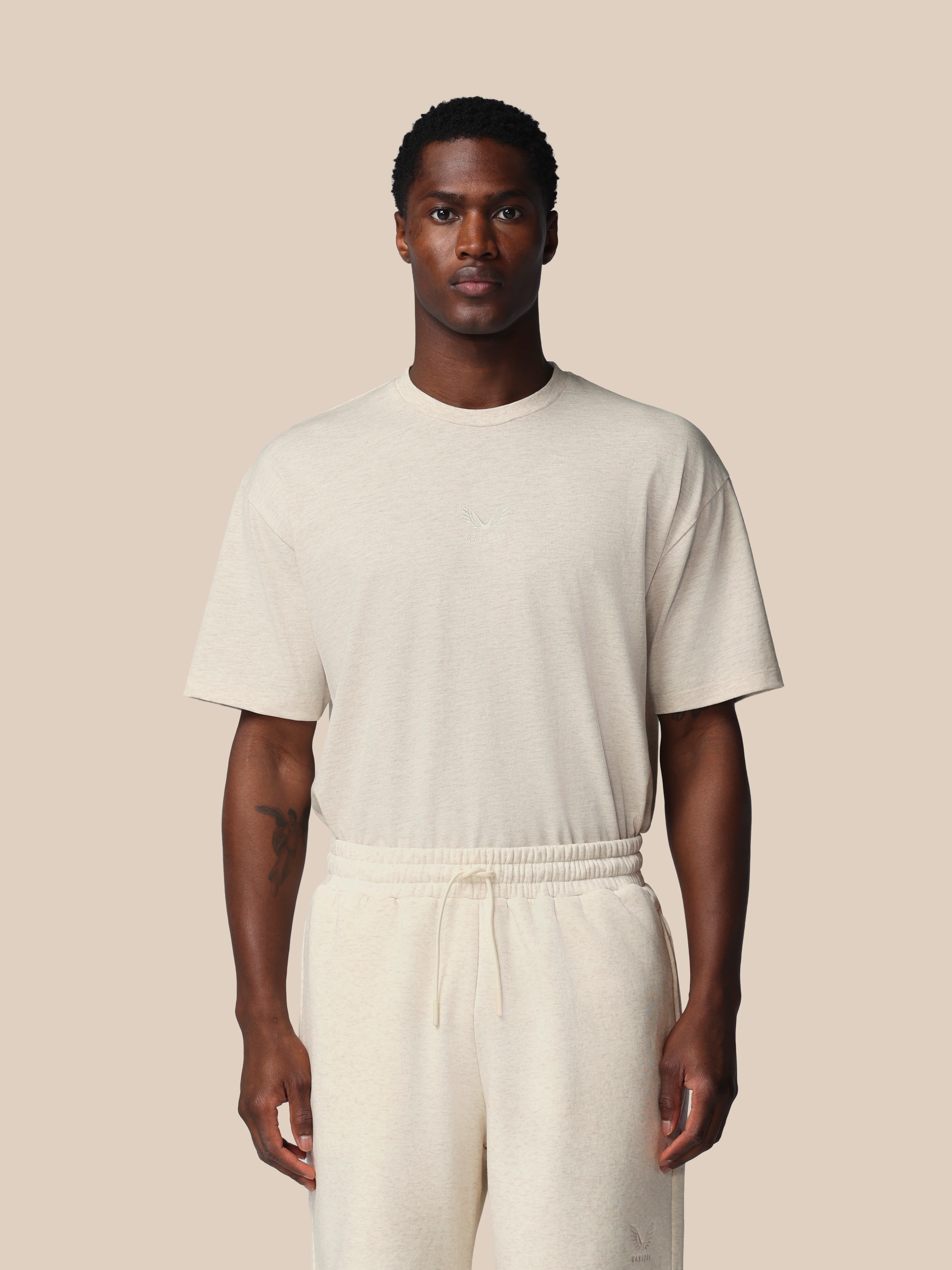 Men’s Adapt Cotton Short Sleeve Loose Fit T-Shirt - Cream - Image 4