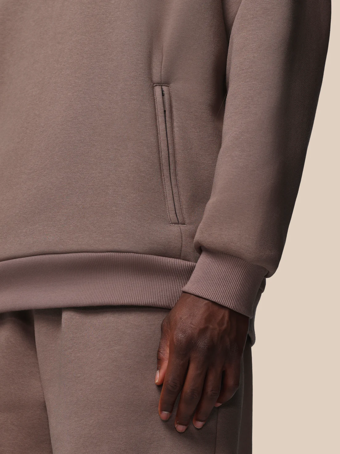Men’s Adapt Long Sleeve Cotton Fleece Hoodie - Deep Taupe - Image 6
