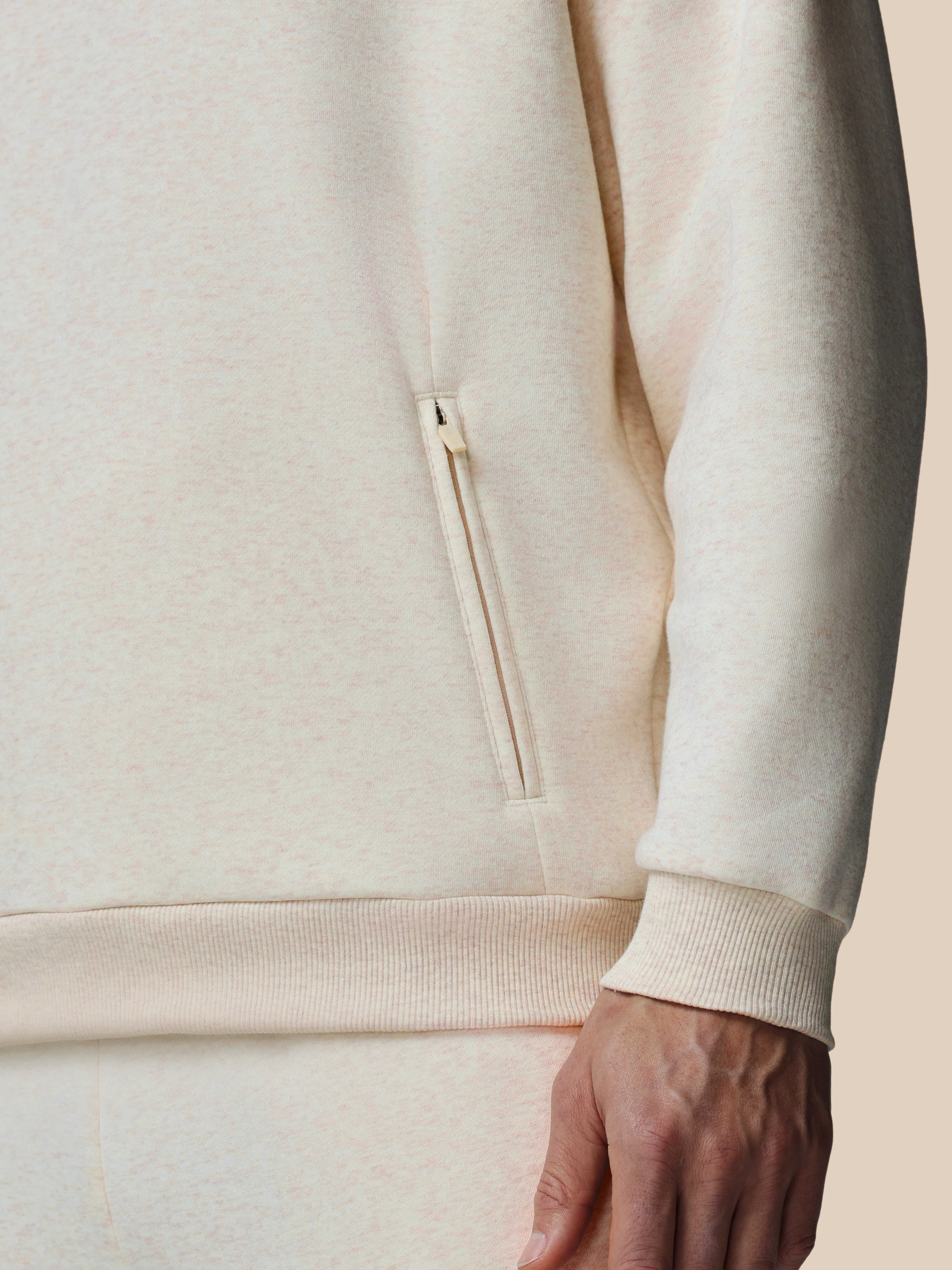 Men’s Adapt Long Sleeve Cotton Fleece Hoodie - Cream - Image 7