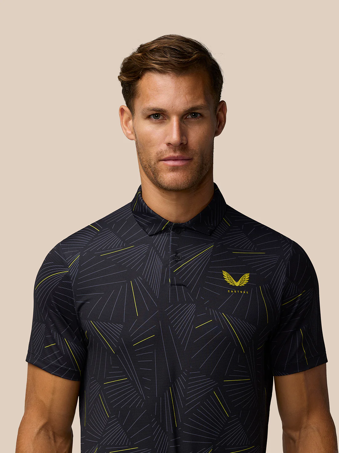 Golf Club Swing Printed Polo - Black/Gunmetal/Mustard - Image 3