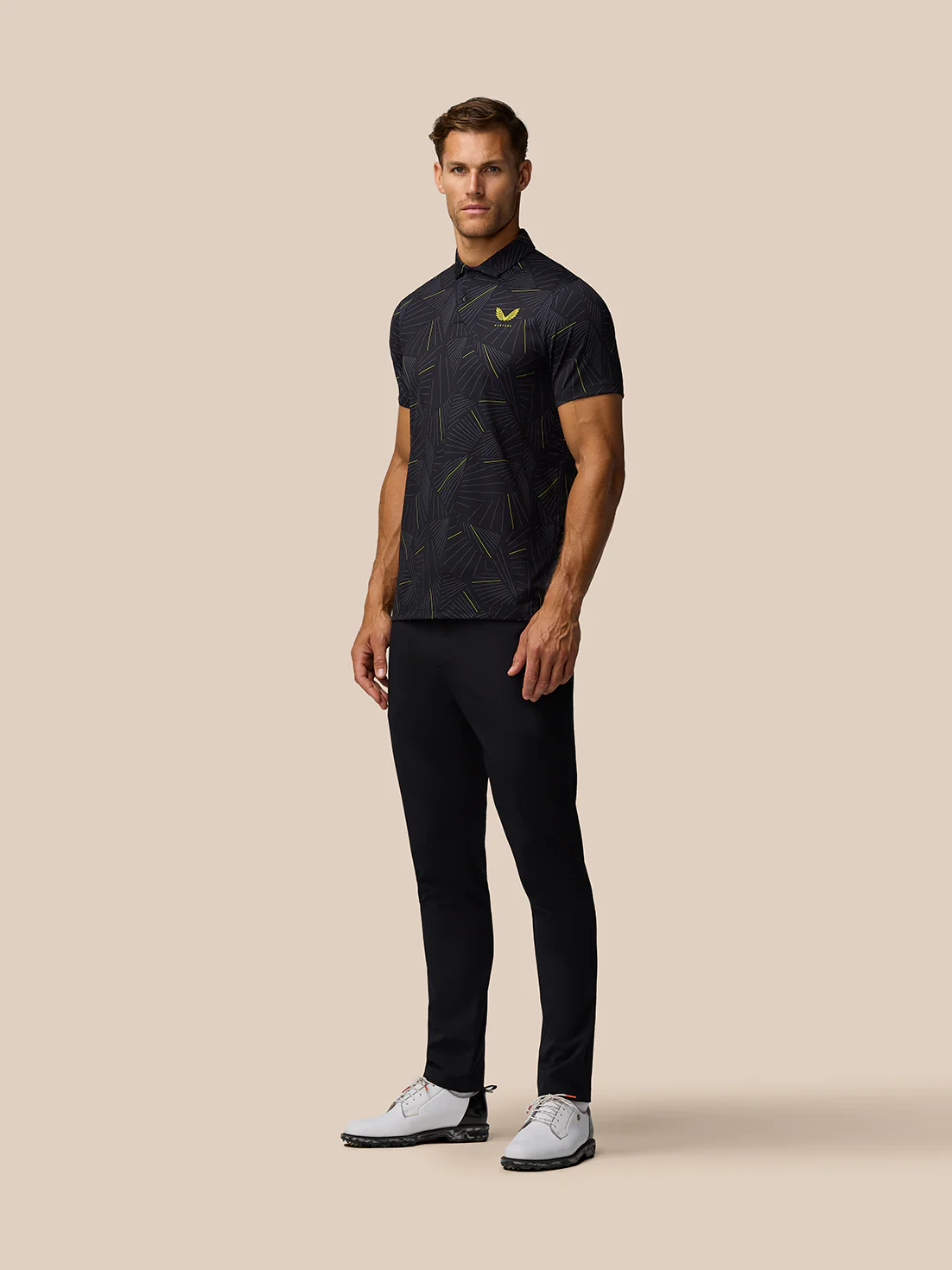 Golf Club Swing Printed Polo - Black/Gunmetal/Mustard - Image 4