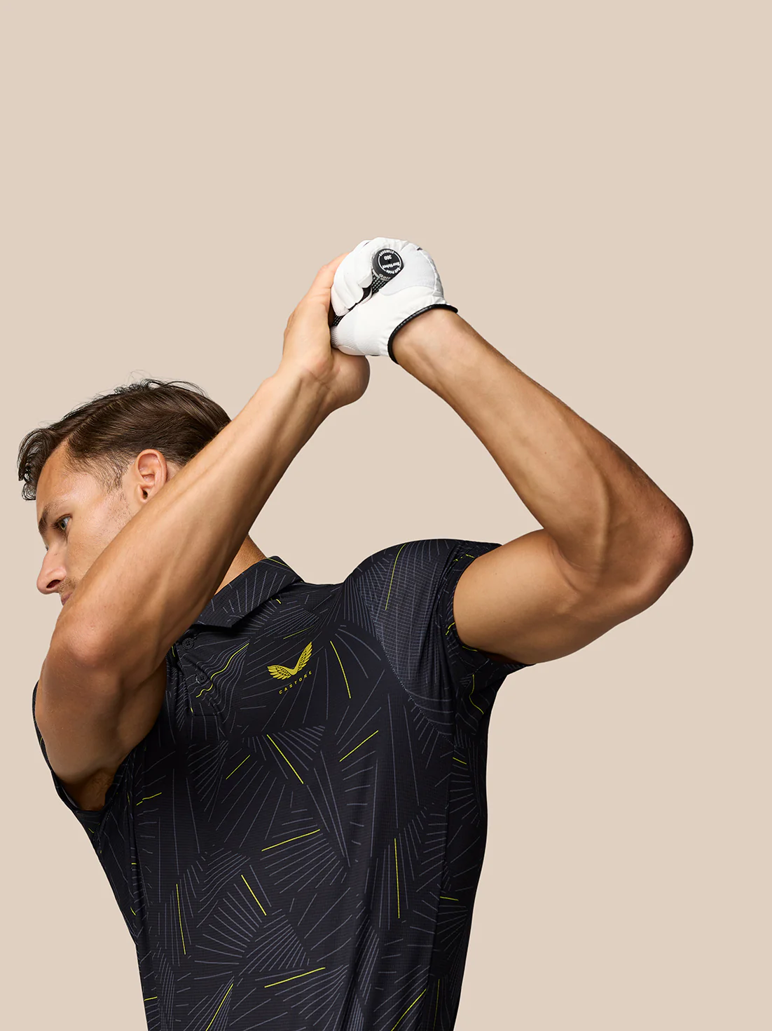 Golf Club Swing Printed Polo - Black/Gunmetal/Mustard - Image 5