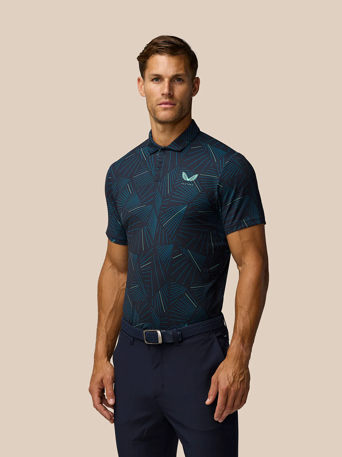 Golf Club Swing Printed Polo - Midnight Navy/Deep Blue/Aqua - Image 3