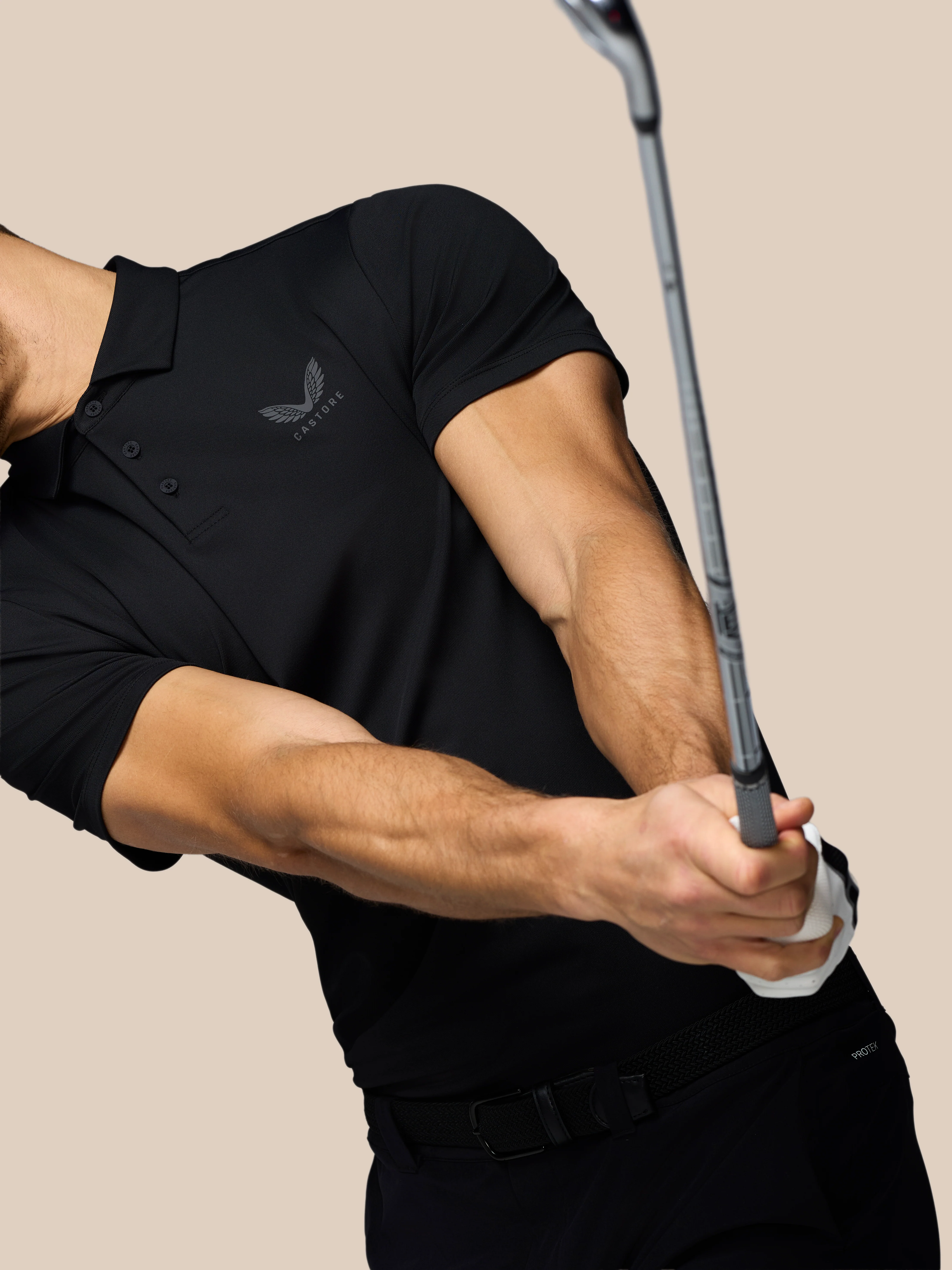 Men’s Golf Essential Short Sleeve Polo Top - Black - Image 6