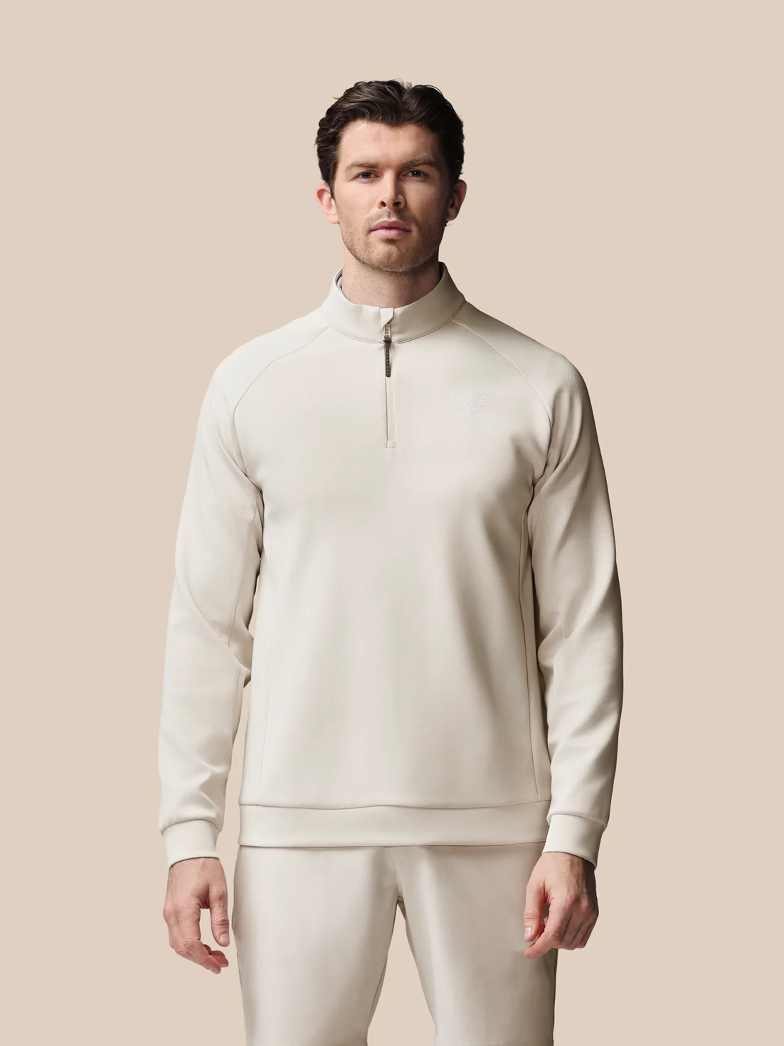 Men’s Golf Flex Debossed Quarter Zip Long Sleeve Top - Cream