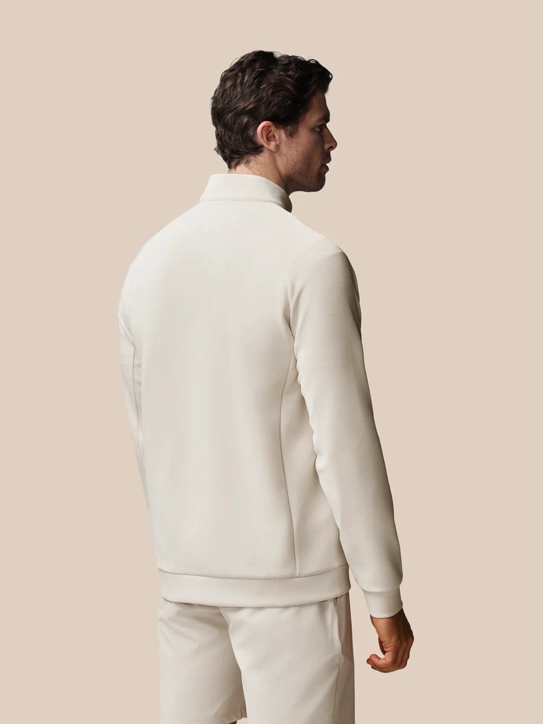Men’s Golf Flex Debossed Quarter Zip Long Sleeve Top - Cream - Image 2