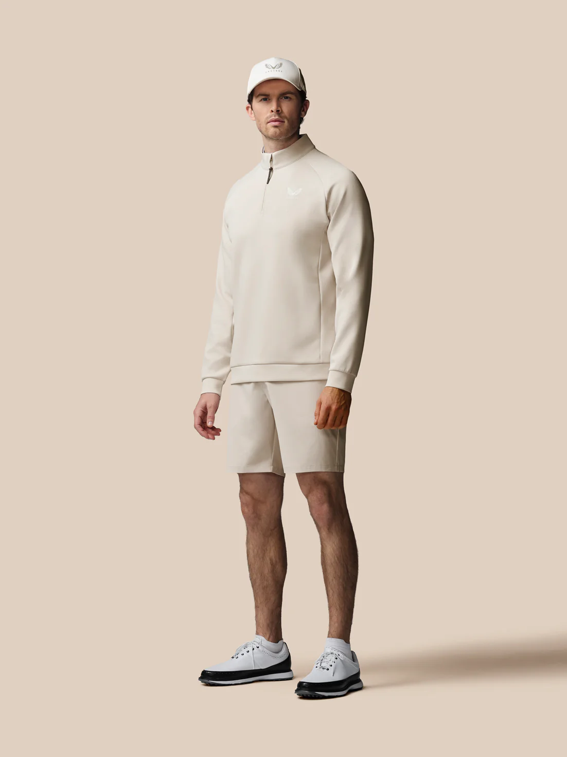 Men’s Golf Flex Debossed Quarter Zip Long Sleeve Top - Cream - Image 3