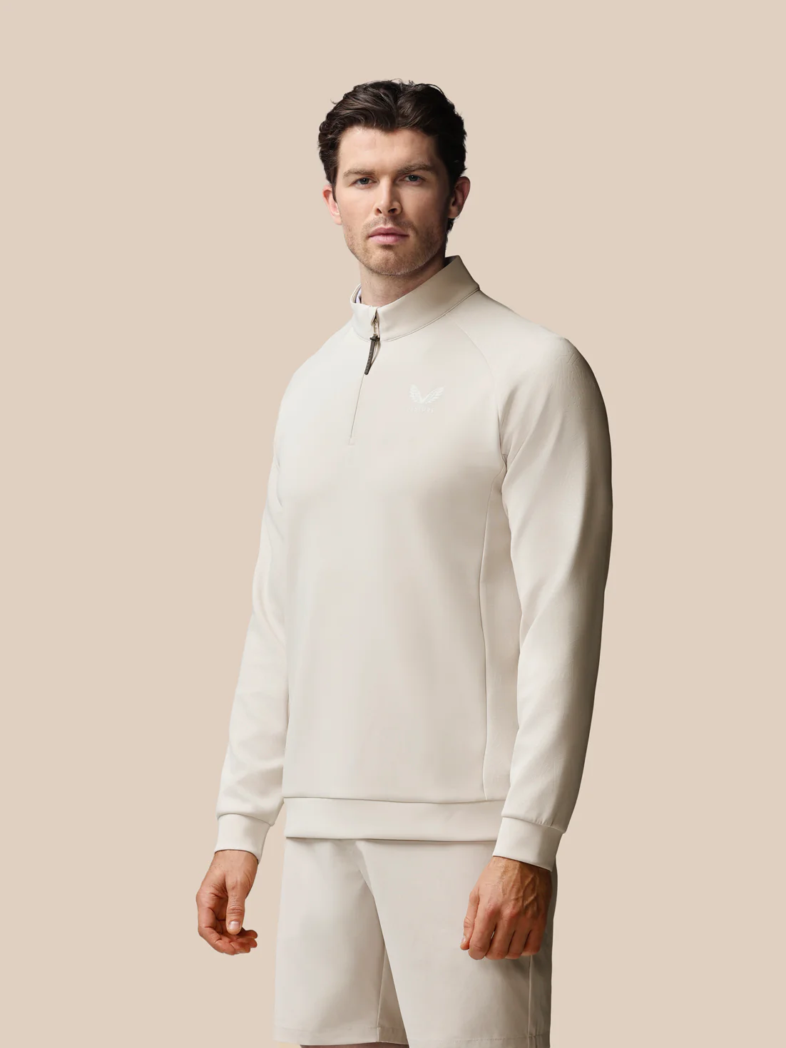 Men’s Golf Flex Debossed Quarter Zip Long Sleeve Top - Cream - Image 4