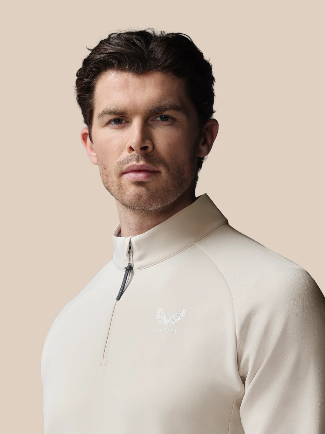 Men’s Golf Flex Debossed Quarter Zip Long Sleeve Top - Cream - Image 6
