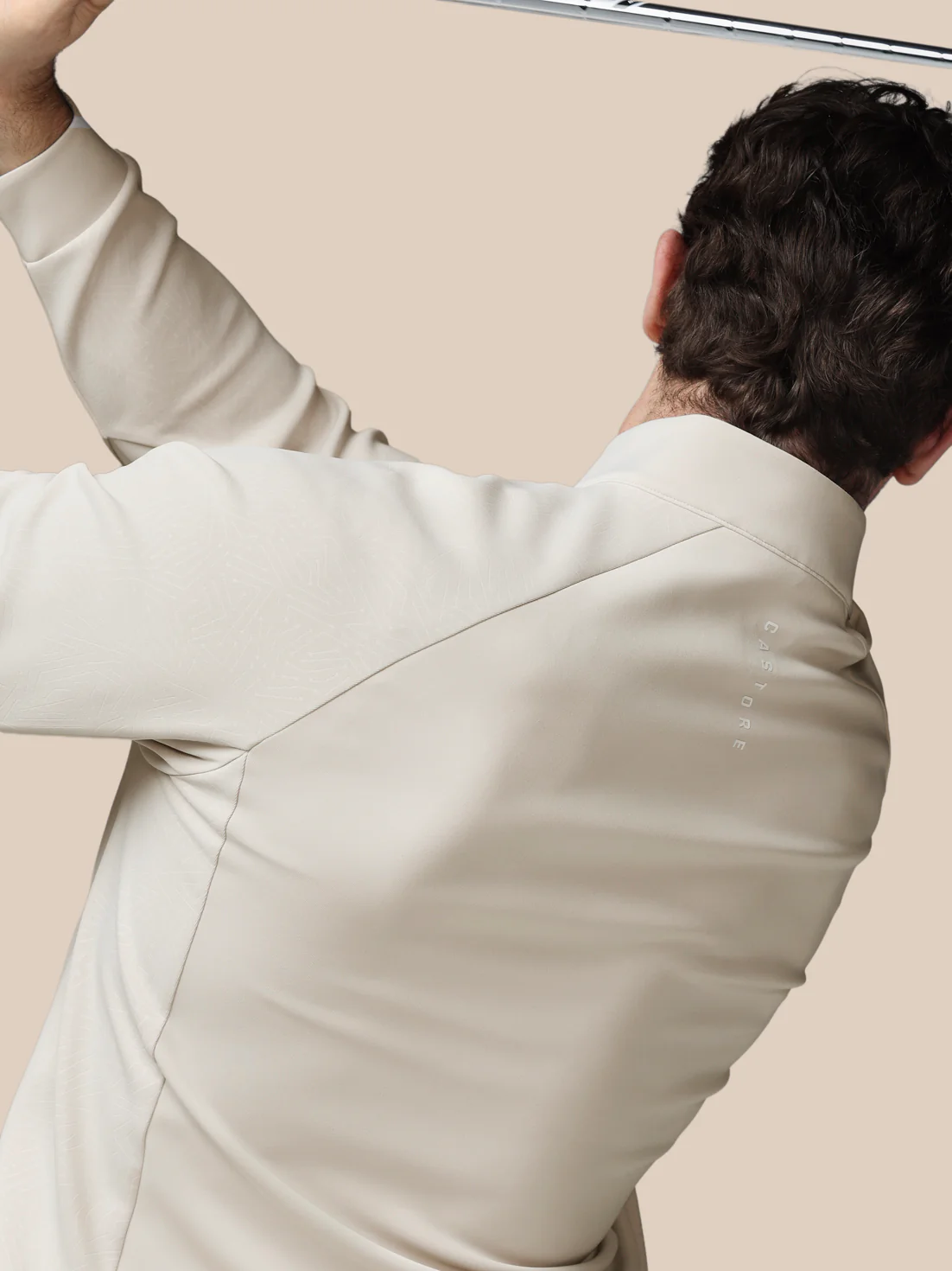 Men’s Golf Flex Debossed Quarter Zip Long Sleeve Top - Cream - Image 7
