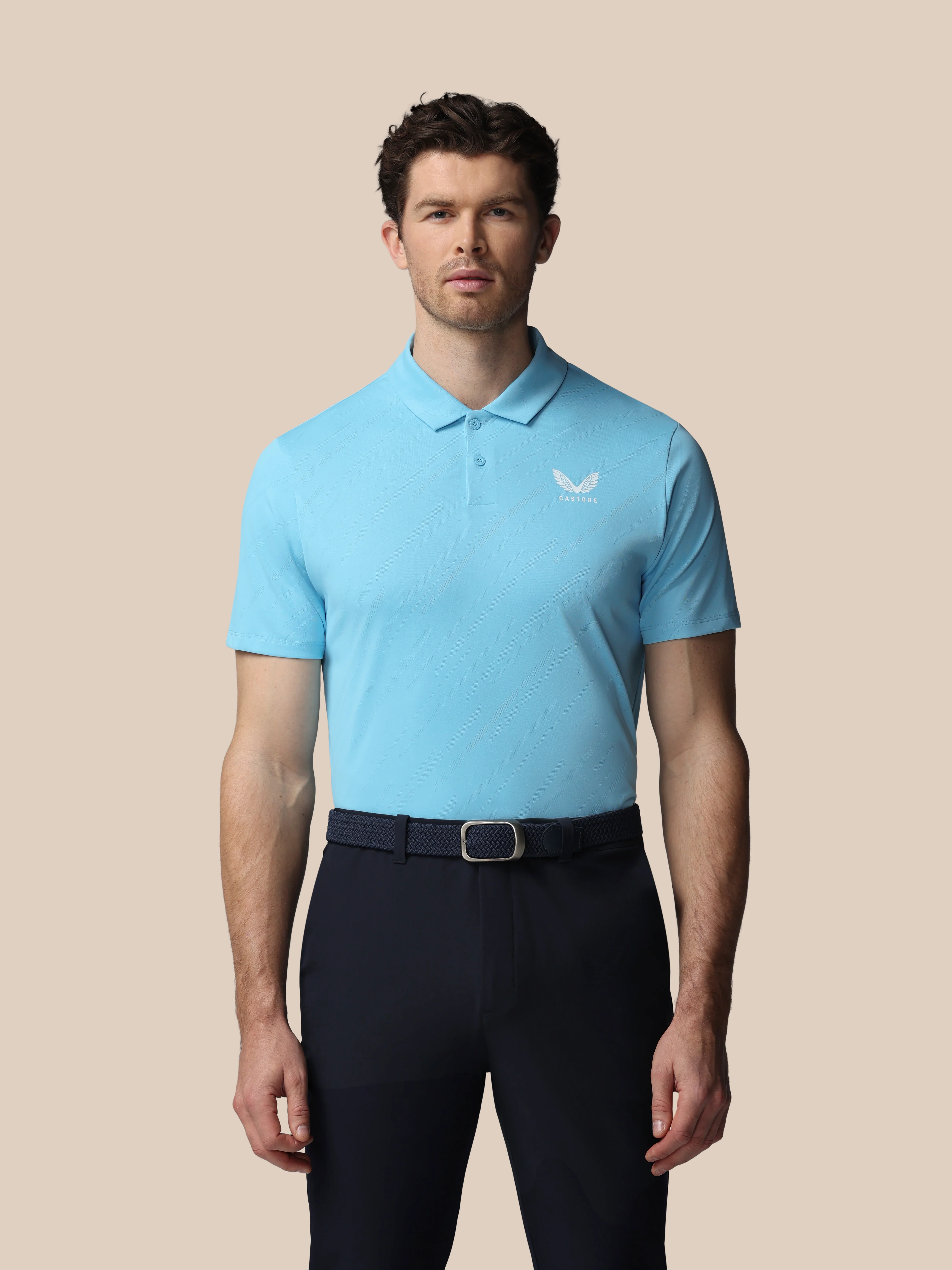 Men’s Golf LVS Engineered Knit Short Sleeve Polo Top - Blue - Image 3