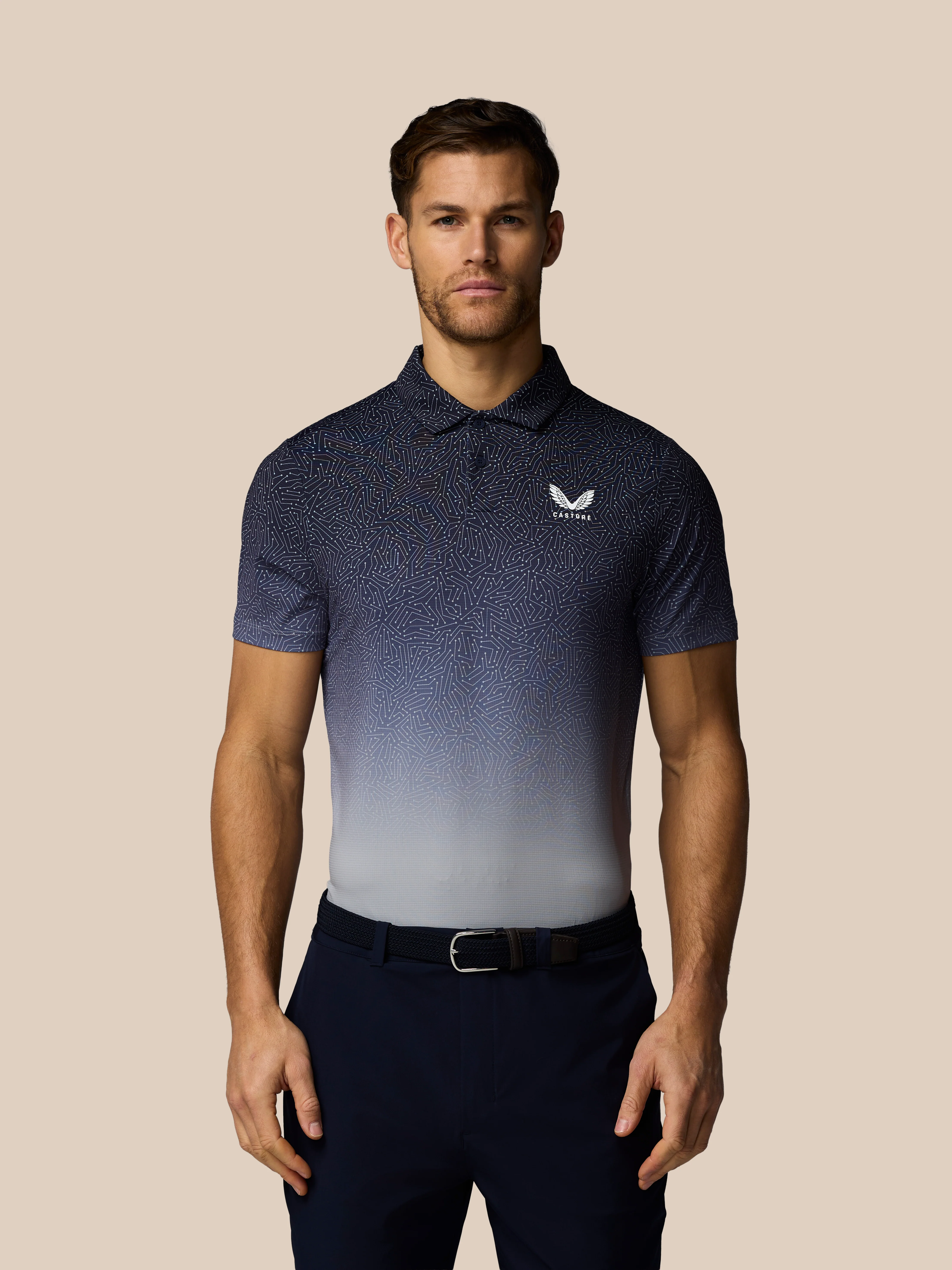 Men’s Golf Map Printed Short Sleeve Polo Top - Navy