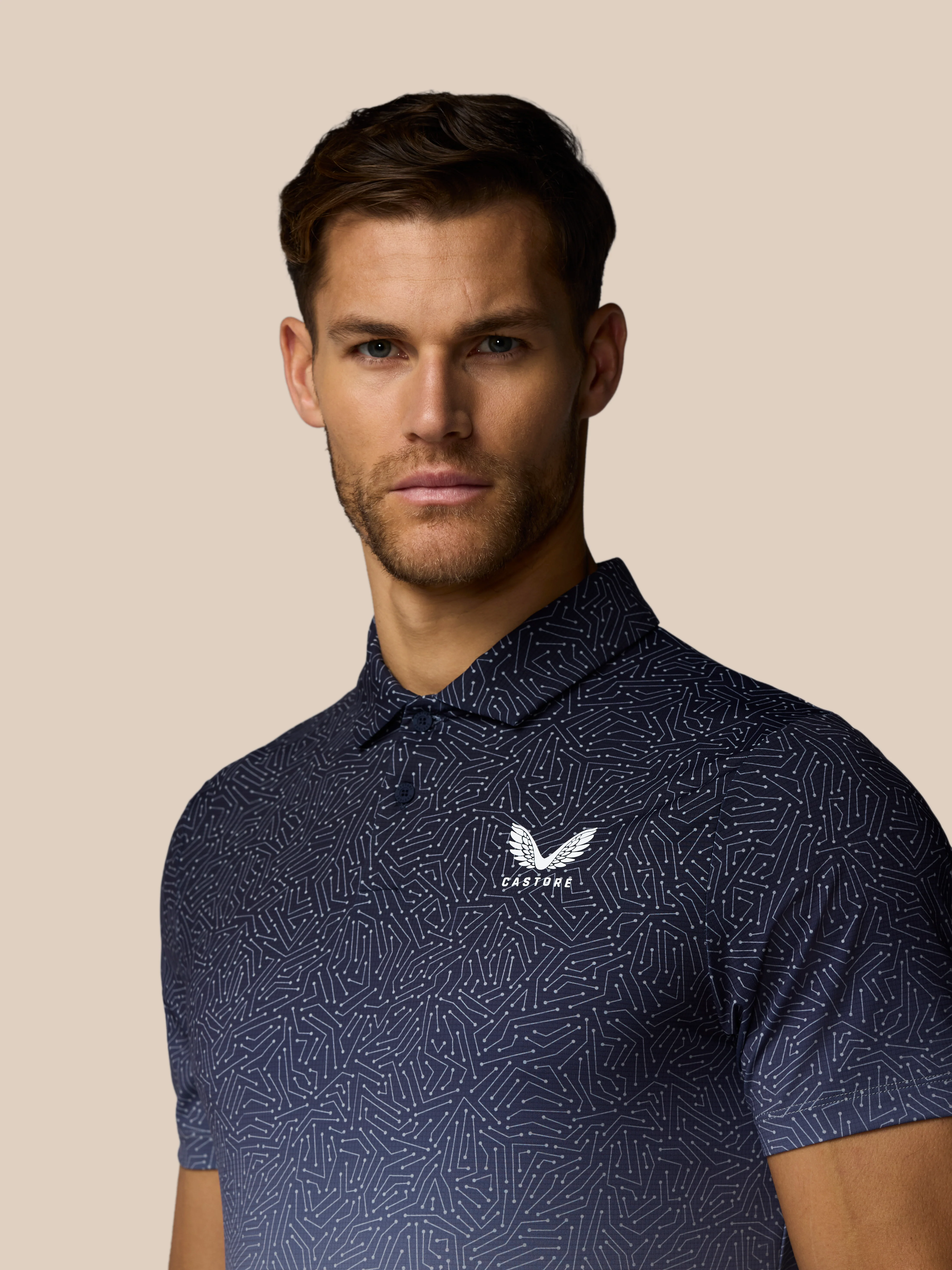 Men’s Golf Map Printed Short Sleeve Polo Top - Navy - Image 7