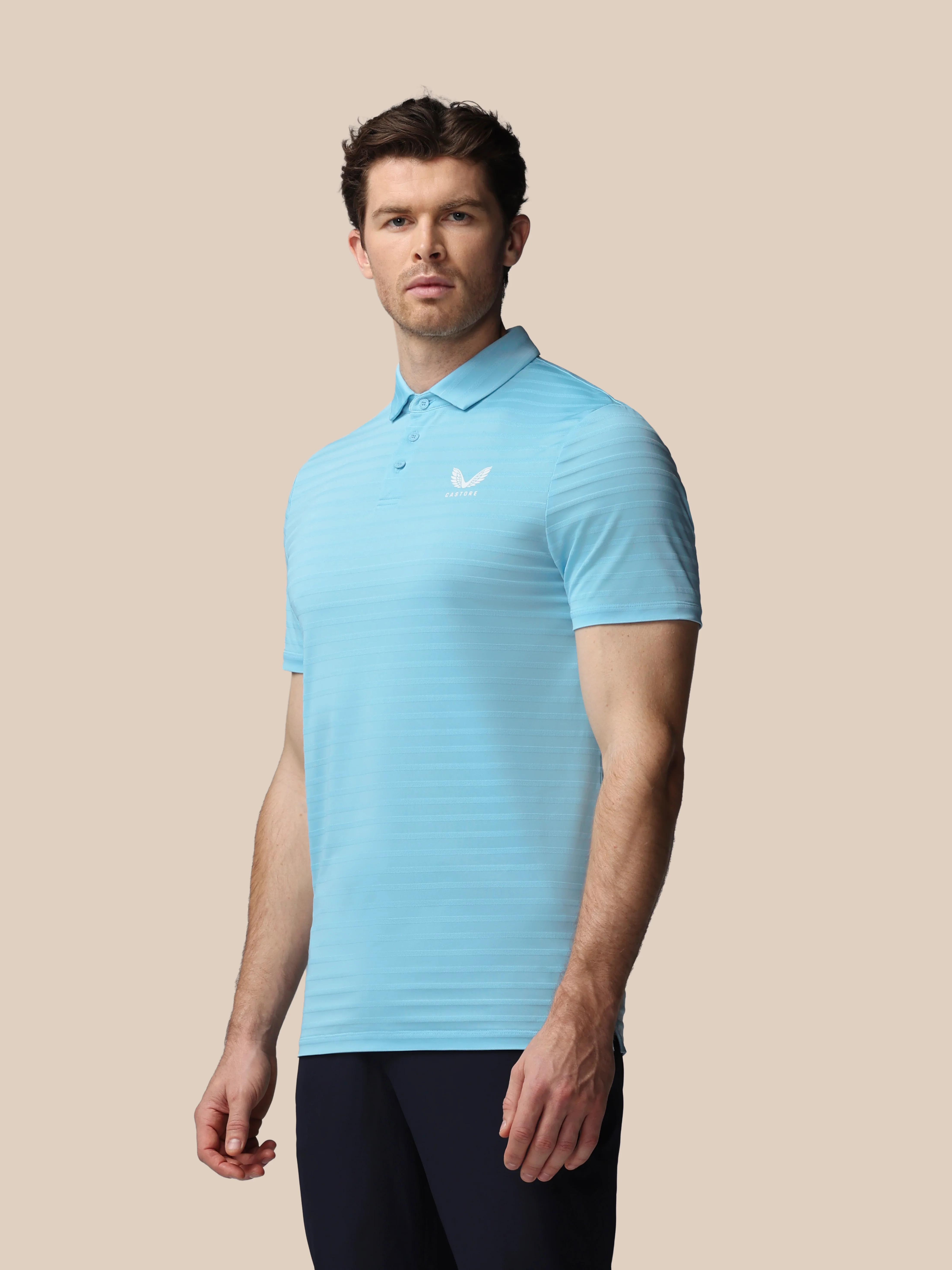 Men’s Golf Pique Stripe Short Sleeve Polo Top - Blue