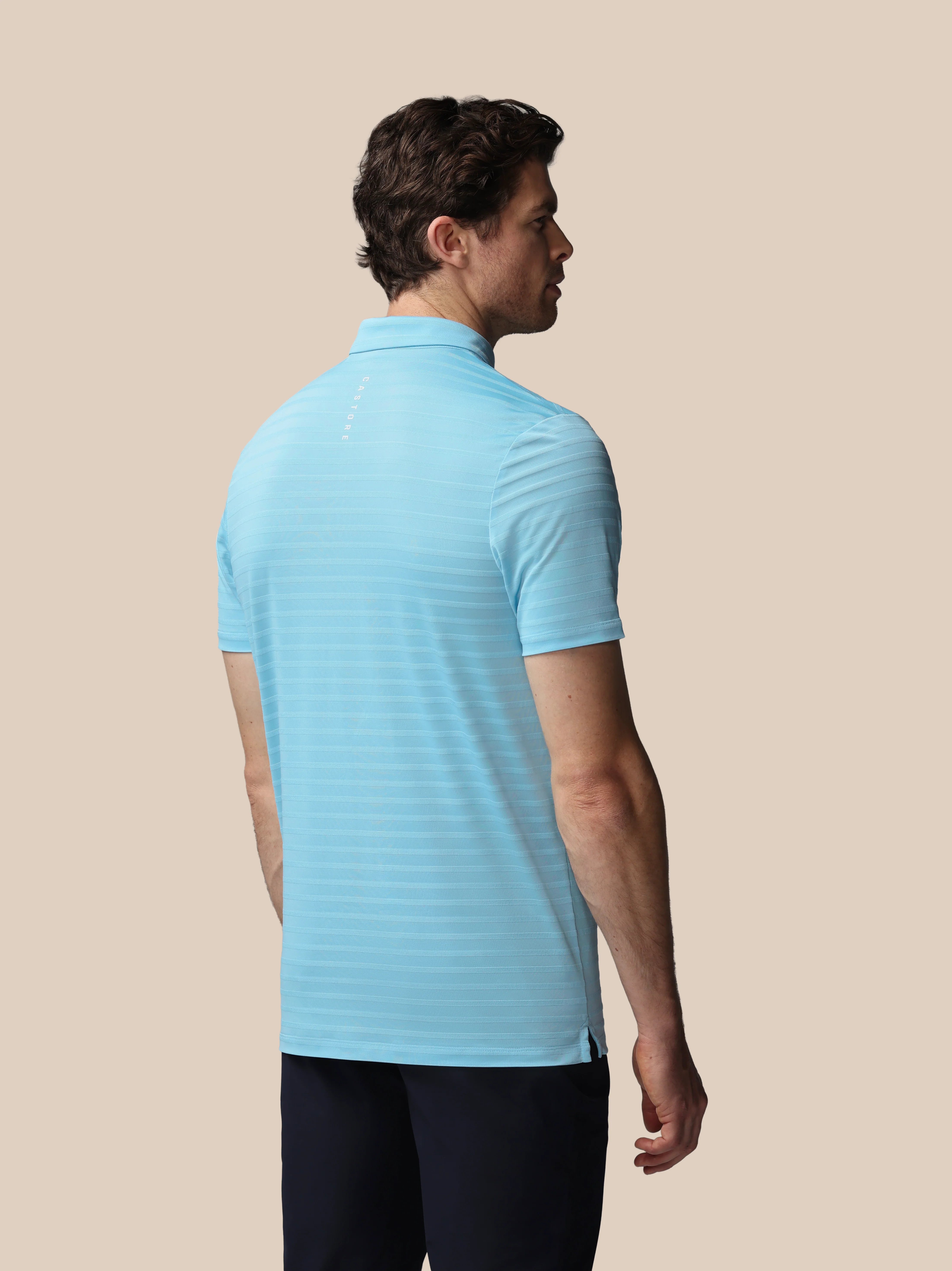 Men’s Golf Pique Stripe Short Sleeve Polo Top - Blue - Image 2