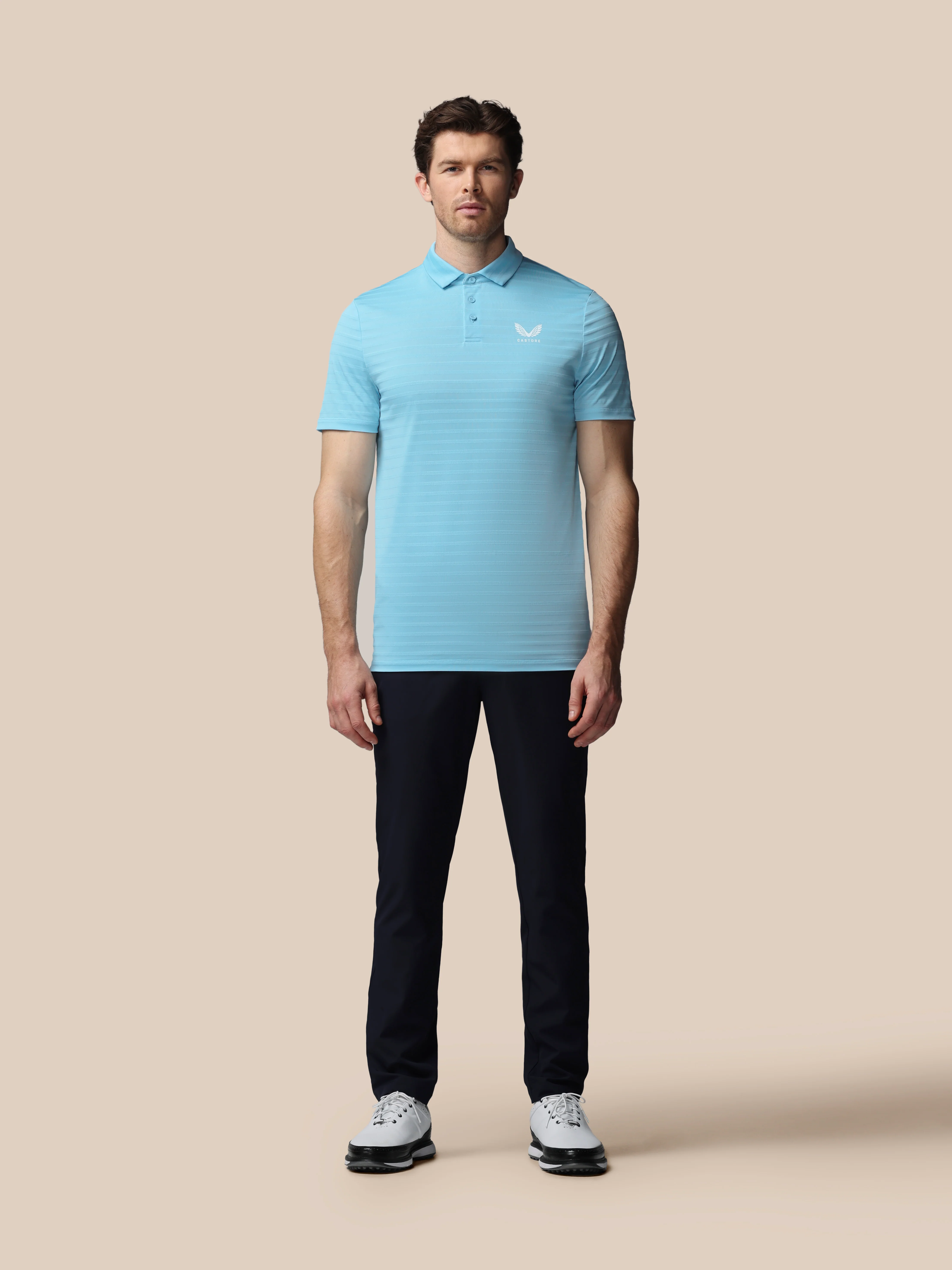 Men’s Golf Pique Stripe Short Sleeve Polo Top - Blue - Image 3