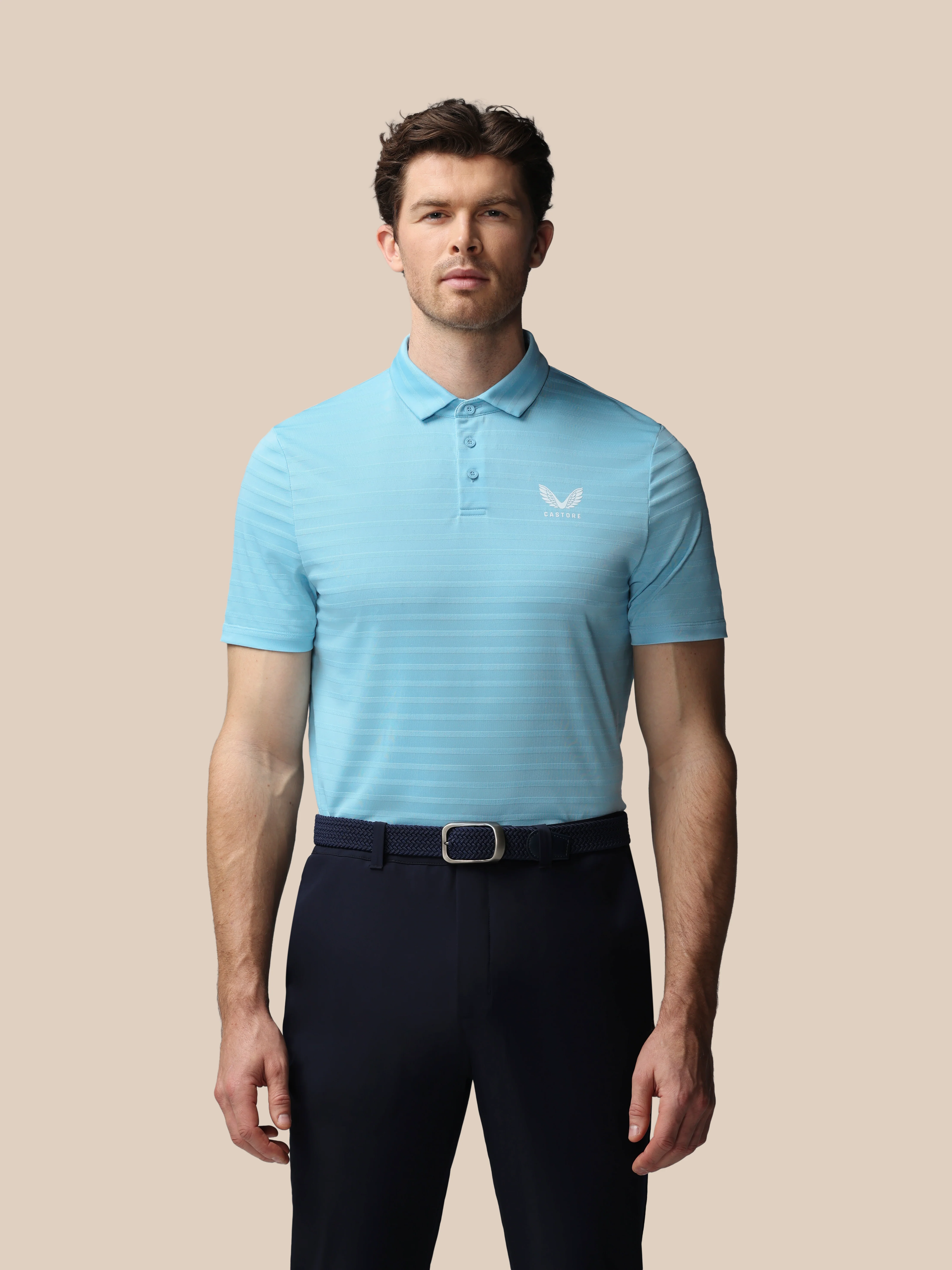 Men’s Golf Pique Stripe Short Sleeve Polo Top - Blue - Image 4