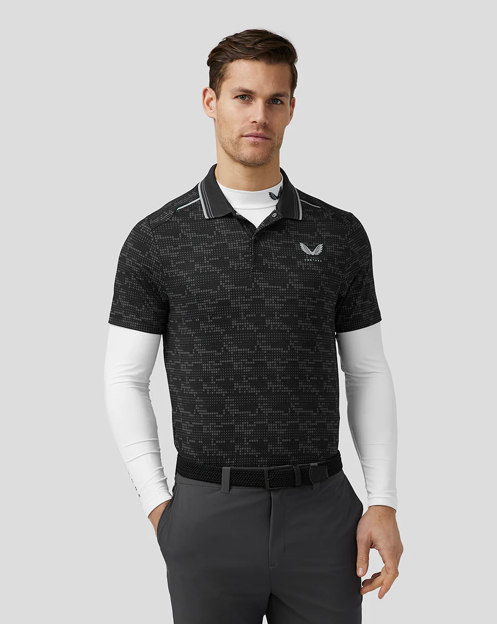 Men’S Golf Printed Tech Polo - Black - Image 5
