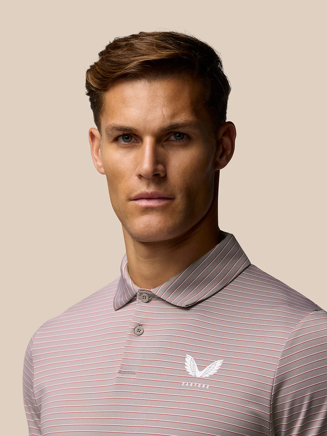 Men’s Golf Short Sleeve Club Yarn Dye Stripe Polo Shirt - Pink - Image 3