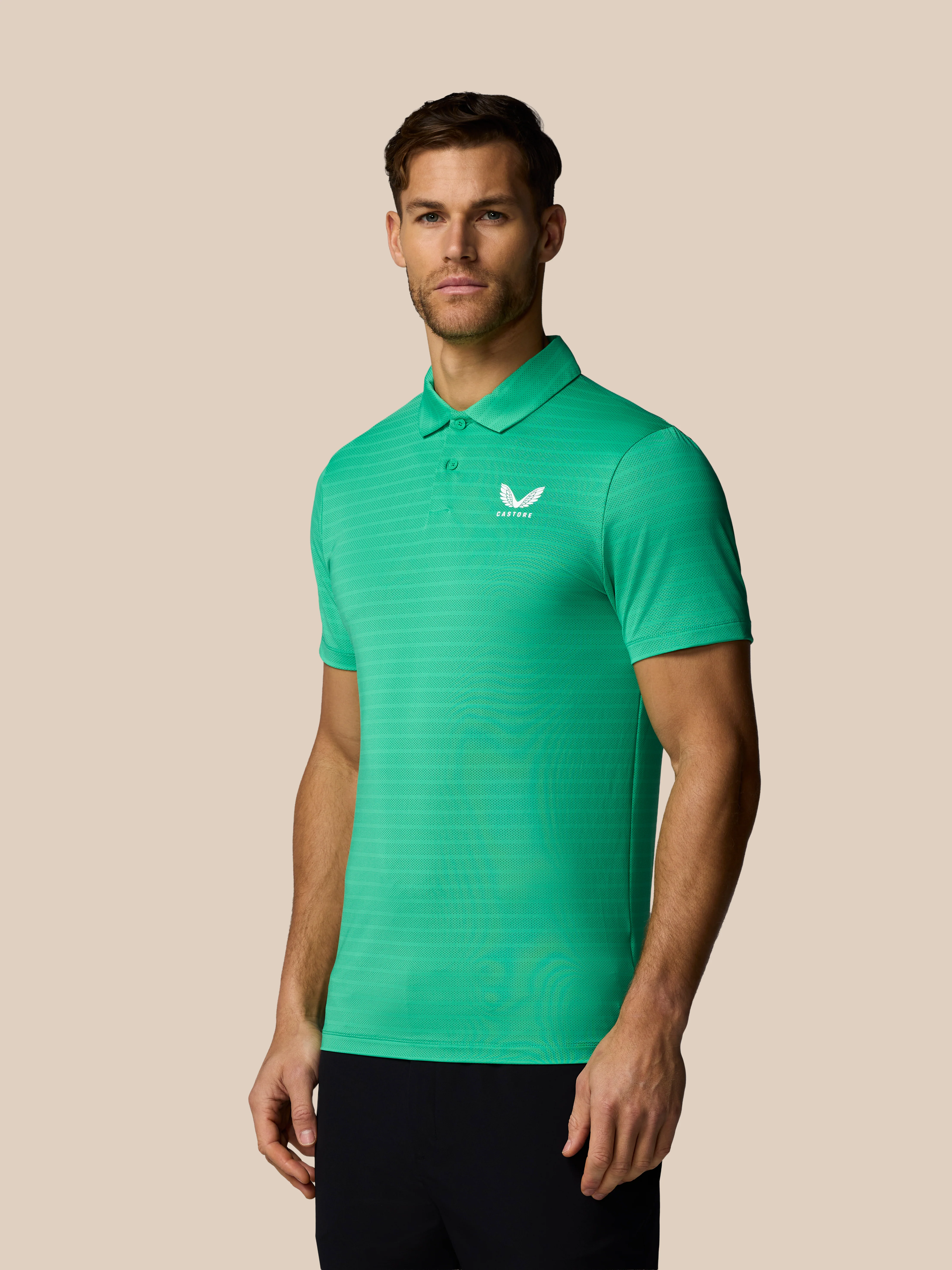 Men’s Golf Striped Short Sleeve Polo Top - Jade Green
