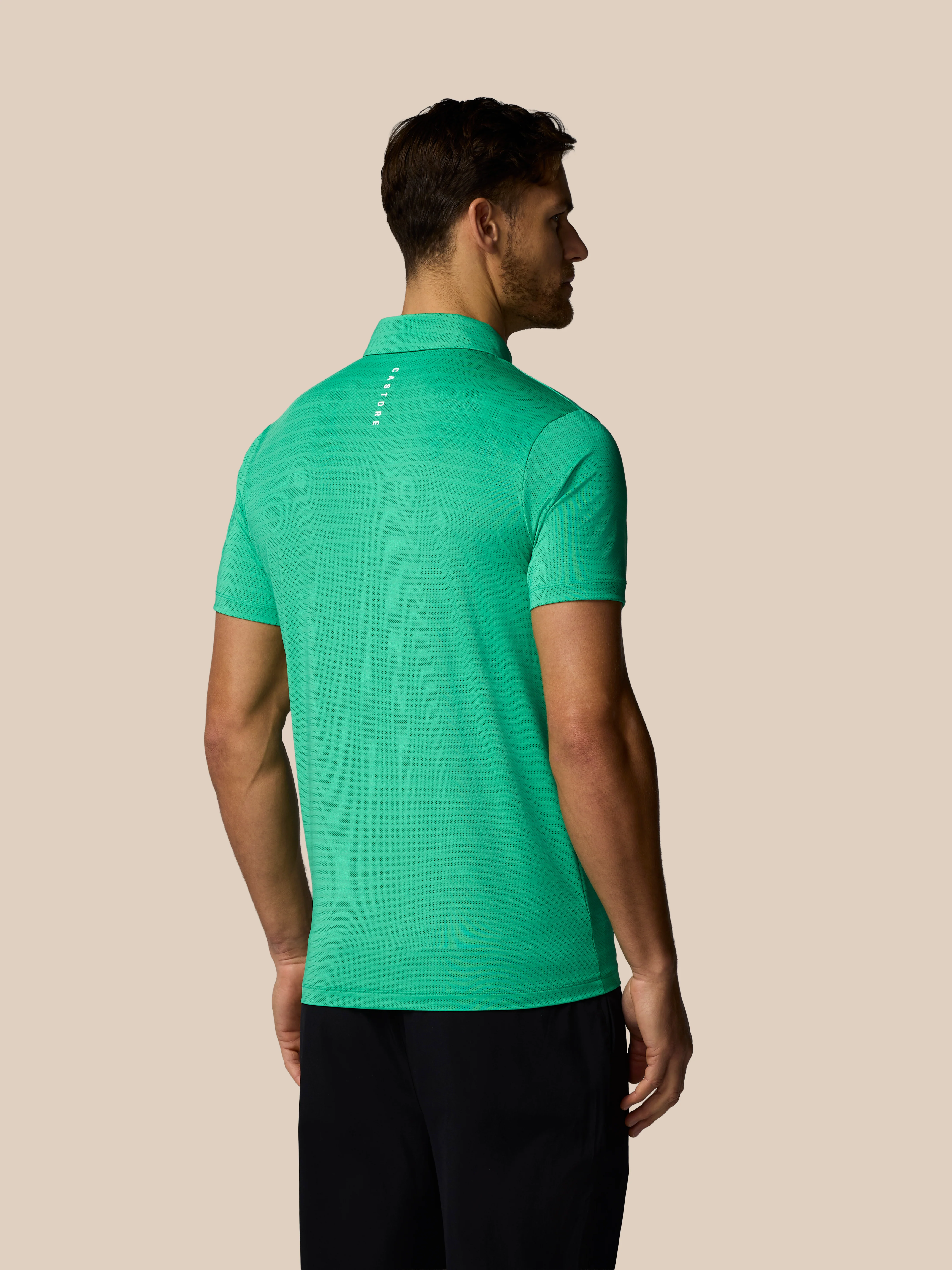 Men’s Golf Striped Short Sleeve Polo Top - Jade Green - Image 2