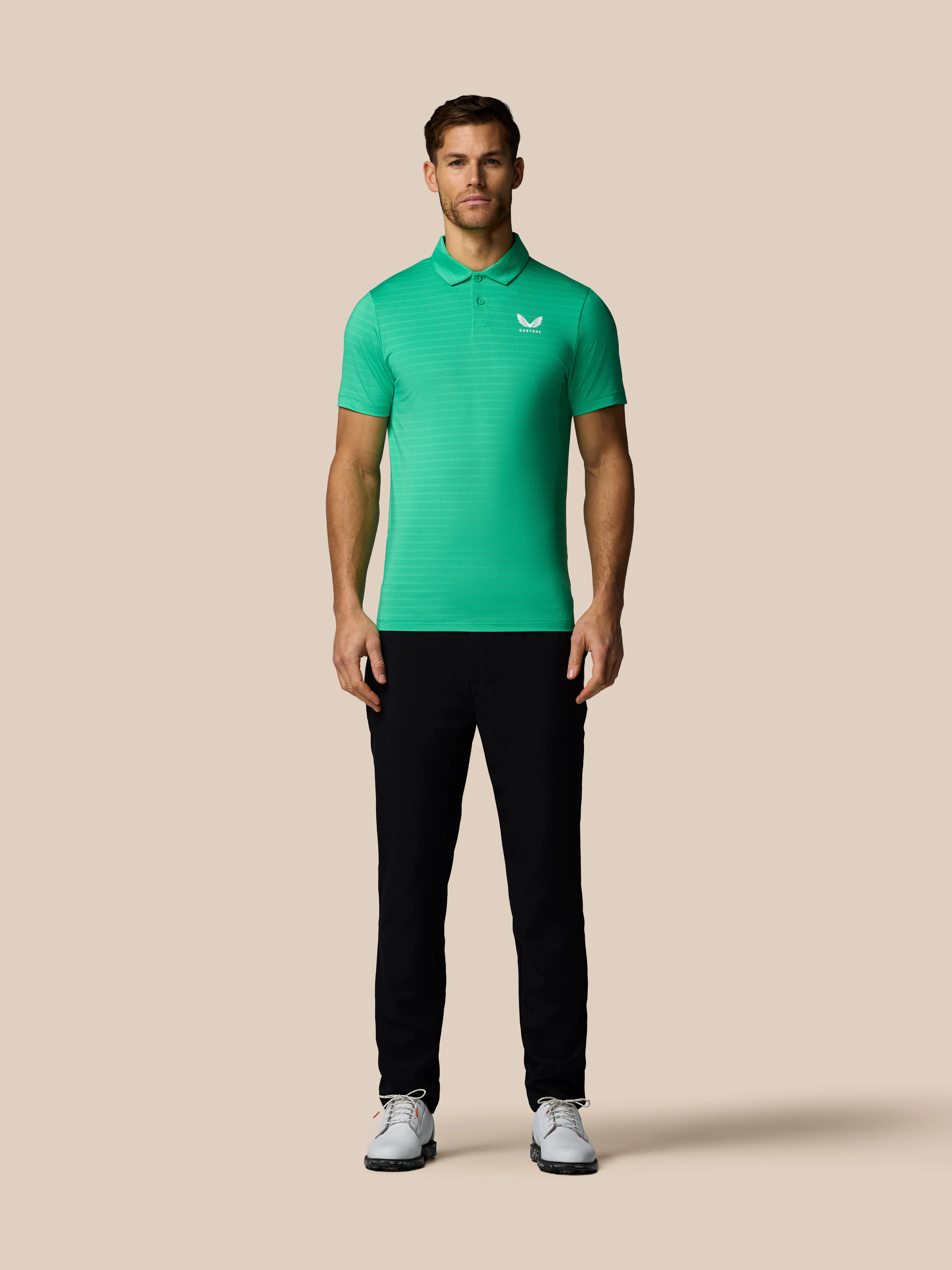 Men’s Golf Striped Short Sleeve Polo Top - Jade Green - Image 3