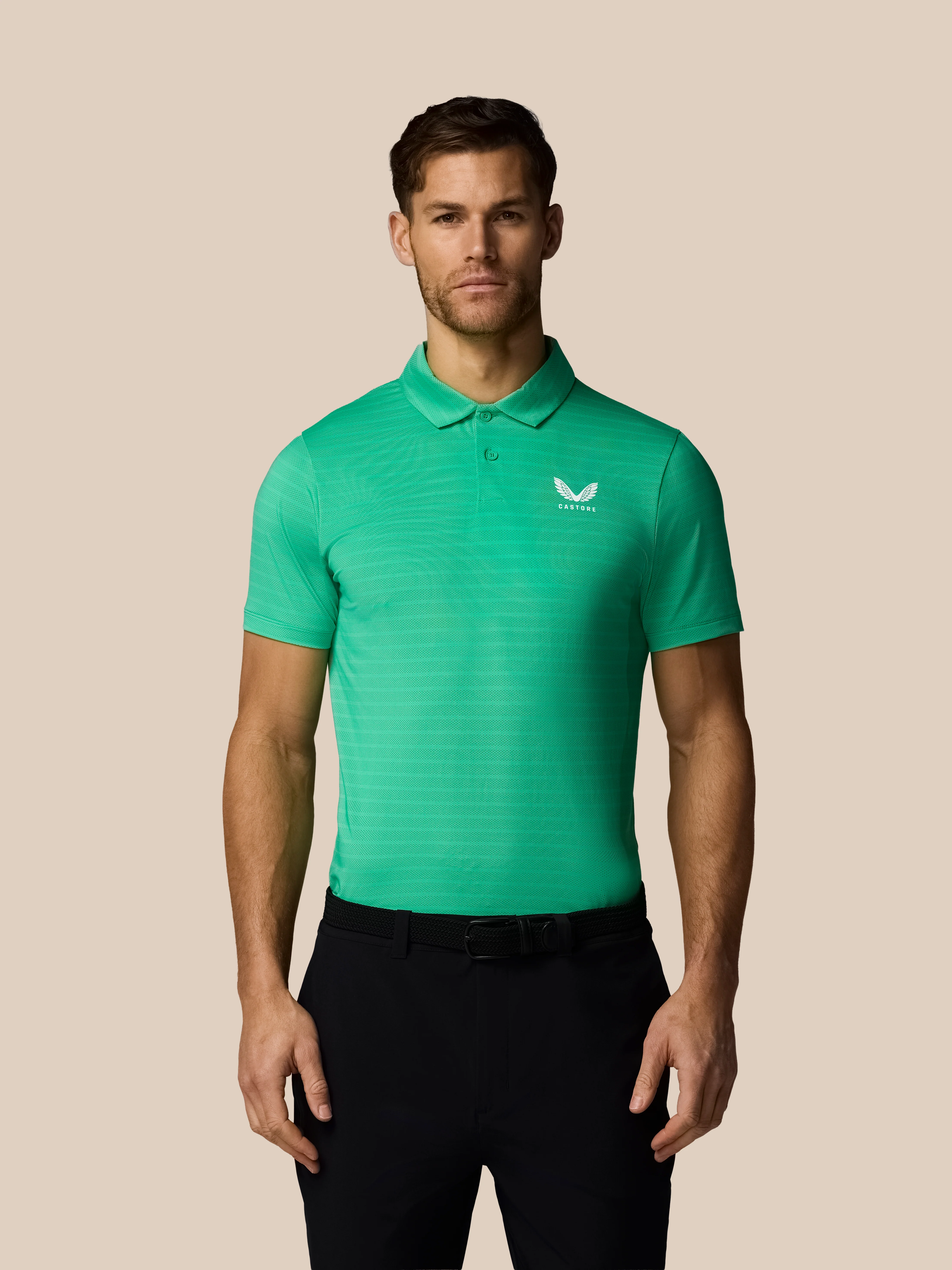 Men’s Golf Striped Short Sleeve Polo Top - Jade Green - Image 4