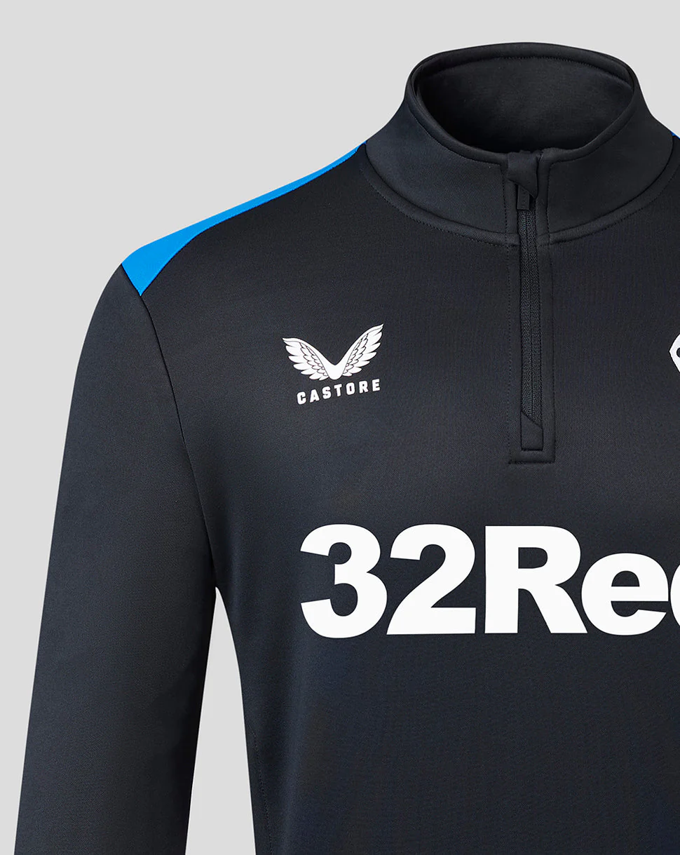 Mens 23/24 Matchday Training Fleece 1/4 Zip Midlayer - Black/Blue - Image 5