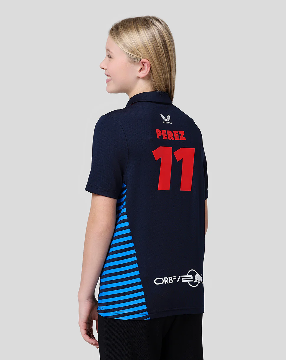 Oracle Red Bull Racing Junior Official Teamline Short Sleeve Polo Shirt Checo - Night Sky - Image 4
