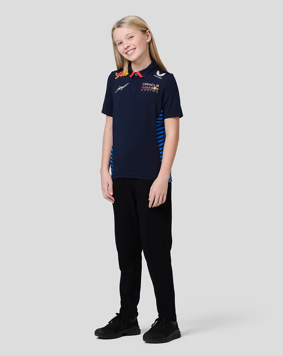 Oracle Red Bull Racing Junior Official Teamline Short Sleeve Polo Shirt Checo - Night Sky - Image 9