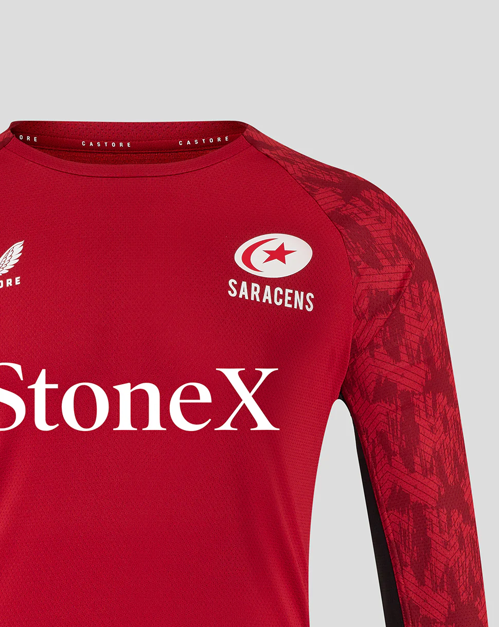 Saracens Men's 25/26 Training Long Sleeve Tee - Rhythmic Red - Image 3
