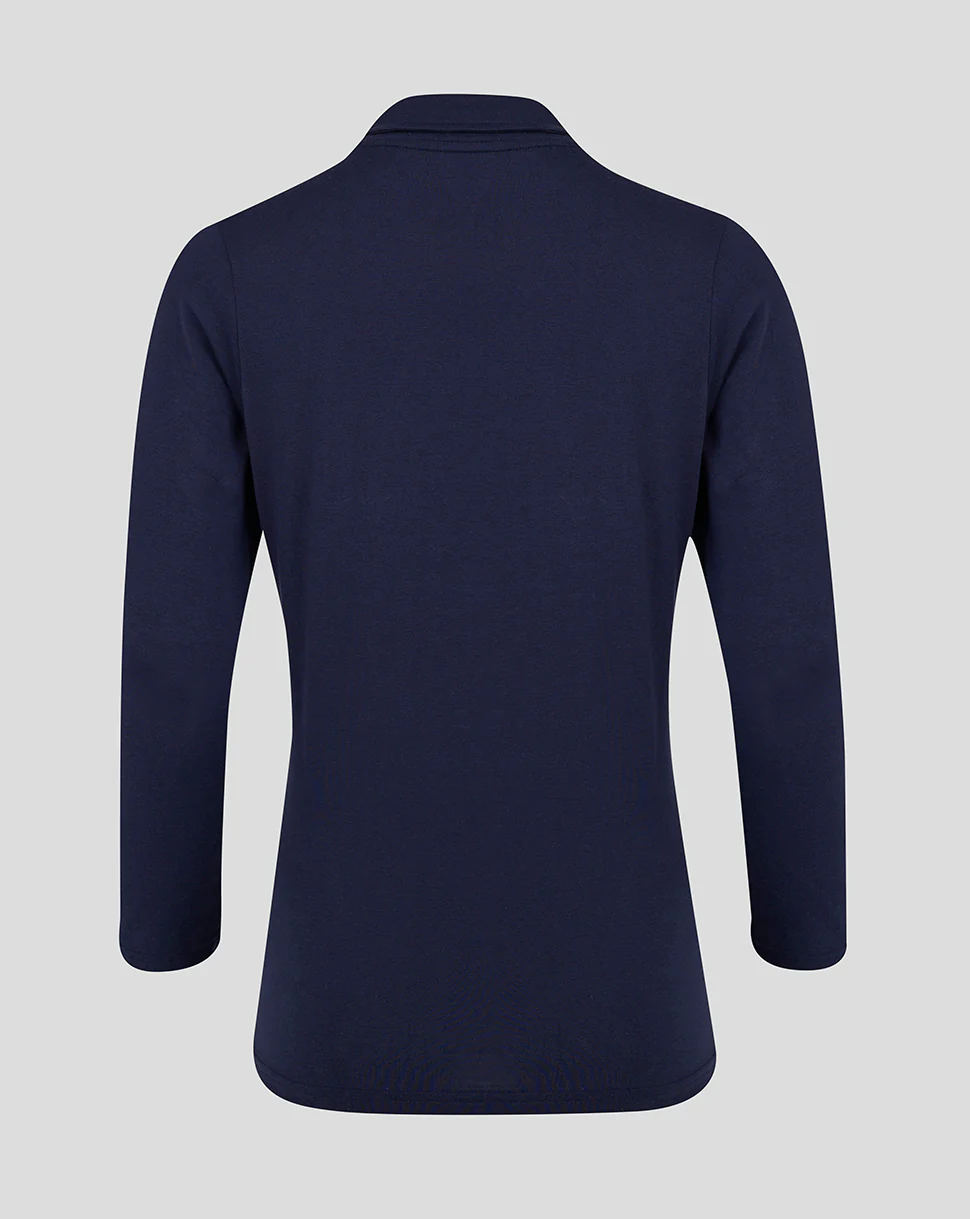 Womens Long Sleeve Cotton Leisure Polo - Peacoat - Image 2